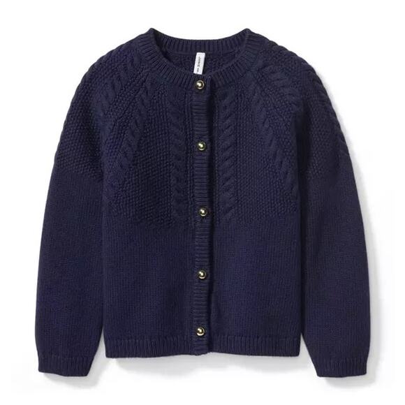 Janie and Jack Navy Blue Cotton Cable knit Sweater Cardigan Cableknit Girls 3 - Picture 1 of 5
